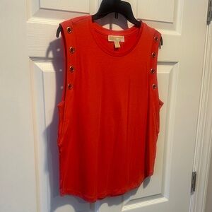 Vibrant orange Sleeveless Top with Grommet Detail